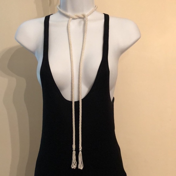 Vintage faux pearl tassel twist lariat tie anywhere tassel necklace statement. - Picture 3 of 6